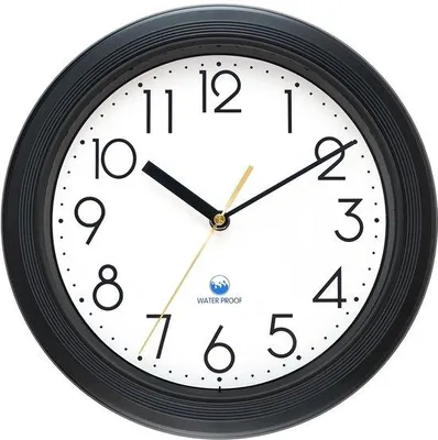 Produktbild von Wetterfeste runde Wanduhr 28cm schwarz batteriebetrieben