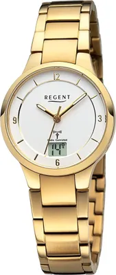 Produktbild von Regent Metall Damen Uhr Armbanduhr Quarz gold Funkuhren D2URFR289
