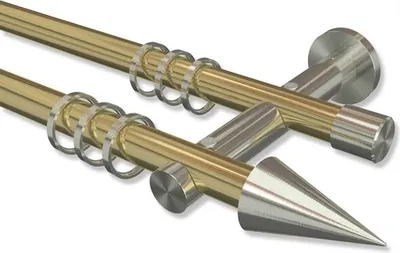 Produktbild von Interdeco Gardinenstange, Vorhangstange Messing-Optik / Edelstahl-Optik Modell Platon Savio, 20 mm Ø 2-läufig, 360 cm (geteilt)