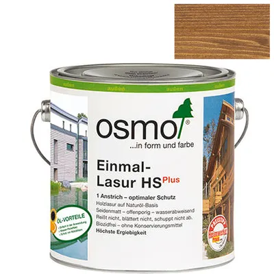 Produktbild von OSMO | 0,75 L | Nussbaum 1 Liter Einmal Lasur HS plus, Transparent Seidenmatt Holzlasur, Fur Aussen Und Innen, UV Bestandig Wasserschutz, Fur Fassaden Gartenhauser Terrassen Gartenmobel