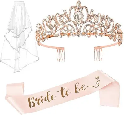 Produktbild von Famanu Brautset mit Schleier und Sash - Weiß/Roségold