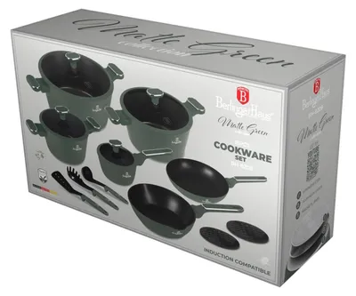 A product box for a cookware set, showing images of the pots and pans.