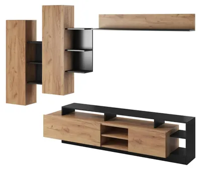 Produktbild von Wohnwand Anbauwand PANZO Set 4-teilig Craft Eiche Anthrazit Grifflos