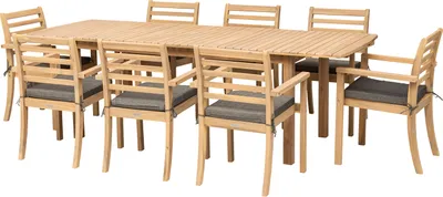 Image de Salon de jardin extensible 180/240cm PADAR en acacia 8 places - coussins gris