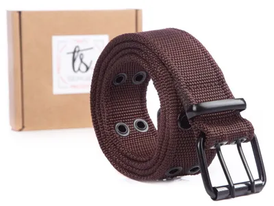 Produktbild von Sergej Arnold - Herren Nylon Hosen Gürtel mit Metallschnalle Herrengürtel Doppelloch Robuster Arbeitshosengürtel für Jeans Braun