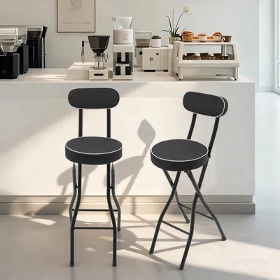 Obrázek produktu pro Sada 2 skládacích barových židlí - Barová židle - Polštářek sedáku 50 mm - Výška sedáku 65 cm - Nosnost 125 kg - Opěradlo 28x11 cm - Prostorově úsporné skládání - Světle šedá barva