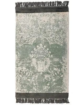 Obrázek produktu pro BELIANI Koberec zelený béžový viskóza a bavlna 80 x 150 cm se vzorem se střapci vintage styl