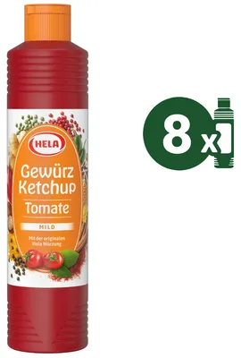 Produktbild von 8 x Hela Ketchup Tomate mild Gewürzketchup 800 ml Flasche Ketchupflasche