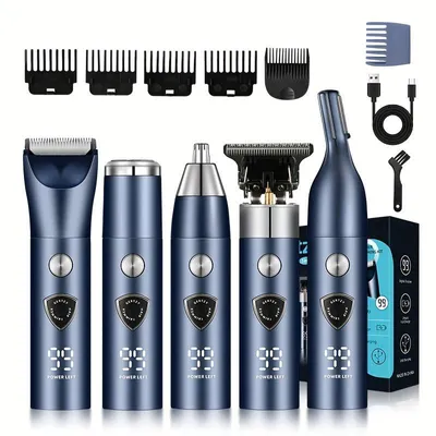 Produktbild von 5-in-1 Haarschneider mit Keramikmesser, LCD Barttrimmer, USB-Aufladung, für Haare & Bart, Haartrimmer inkl. Aufsätze für Haustiere, Vatertagsgeschenk