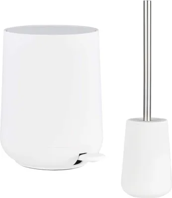 Produktbild von ZONE Denmark Nova Bad Set Pedaleimer 5L Kosmetikeimer mit Absenkautomatik weiß mit Toilettenbürste