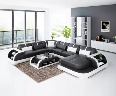 Image de salon cuir xxl canapé paysage moderne designer coussin d'angle
