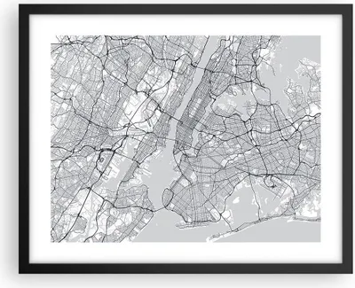 Produktbild von Gerahmtes Poster - Schwarzer Rahmen - Neu York Karte - 50x40 cm - Wand Bild - Wanddeko - Wandbilder - Kunstposter - Wandposter - Bilderrahmen - Bilder - Kunstdruck - Wanddekoration - P2BAA50x40-5039