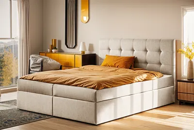Obrázek produktu pro Kontinentální postel s matrací a topperem Ludano, látka Soro 180x200 cm Světle béžová