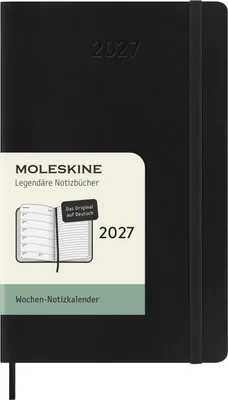 Produktbild von Moleskine 12 Monate Wochen Notizkalender Deutsch 2027, Pocket/A6, 1 Wo = 1 Seite, rechts linierte Seite, Weicher Einband, Schwarz