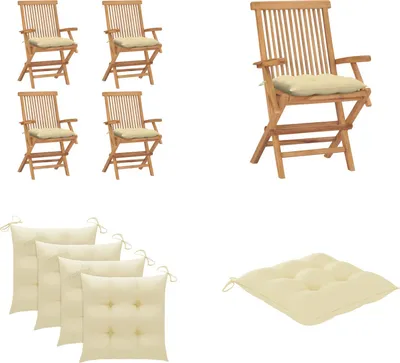 Produktbild von vidaXL Gartenstühle mit Cremeweißen Kissen 4 Stk. Massivholz Teak - Gartenstuhl - Gartenstühle - Gartenstuhl Holz - Gartenstuhl Massivholz