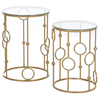 Image de HOMCOM Tables gigognes Lot de 2 Tables Basses Rondes Design Style Art déco Ø 41 et Ø 36 cm métal doré Verre trempé 5 mm