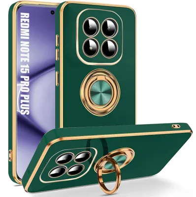 Image de Coque pour Xiaomi Redmi Note 15 Pro Plus 5G, Anti-Rayures Slim avec Anneau Rotatif - Vert Nuit