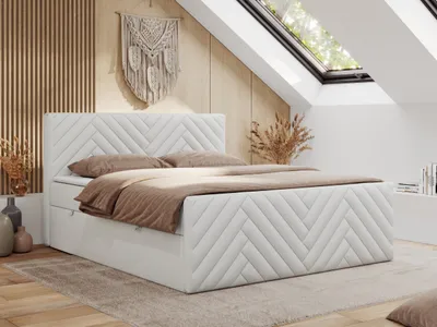 Produktbild von MKS MEBLE Boxspringbett 200x200 mit Bettkasten Matratze H4 - Paris Duo - Weiß Kunstleder