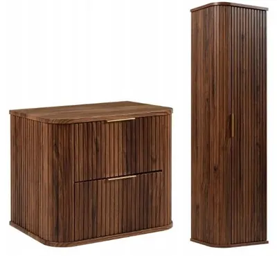 Zdjęcie produktu dla Szafka 60 Cm + Słupek 139 Cm Zestaw Łazienkowy Wiszący Dąb Orzech Front Mdf