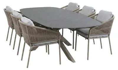Produktbild von 7-teiliges Gartenmöbel-Set | 6 Brindsi Gartenstühle (Camel) | Gartentisch Barletta 240x115 cm (Desert Pearl/Camel)