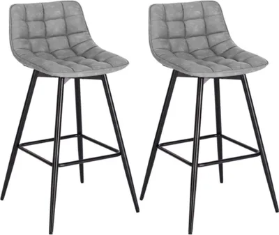 Immagine prodotto di Happyment® Sgabello in pelle con schienale - Set di 2 - Ergonomico - Per cucina e bar - Grigio