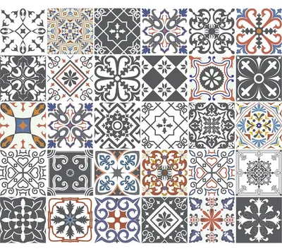 Image de Autocollants décoratifs pour meubles – Autocollants pour la cuisine et le salon – 30 autocollants imitation carreaux de ciment pour meubles – 30 autocollants 20 x 20 cm