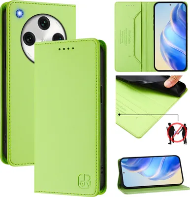 Produktbild von Lederhülle für Oppo Find X8 Pro Hülle Flip Brieftasche Kartenfächern Ständer Schutzhülle Grün