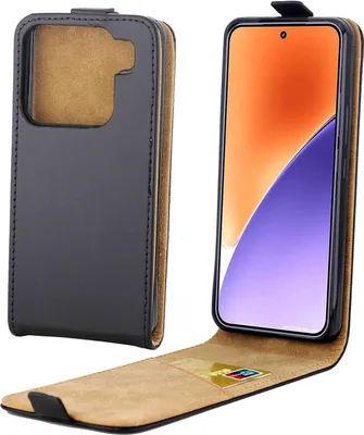 Image de Étui de protection vertical en similicuir pour Xiaomi 15, modèle à rabat, noir