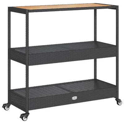 Immagine prodotto di Carrello da Bar 3 Livelli Nero in Polyrattan e Legno Acacia