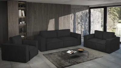 Produktbild von Sofaset Designersofa VAJANA 3-2-1 Stoff Tilia Schwarz