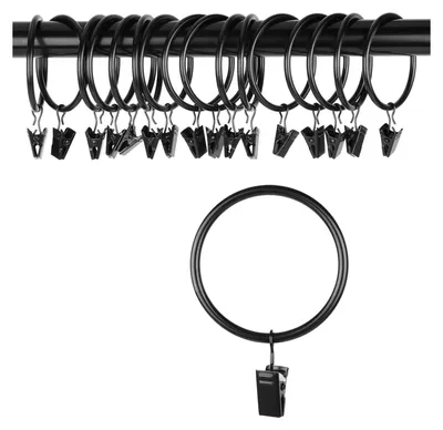 Produktbild von Gardinenclips mit Ringen (Φ50mm, 16-er Set) - Rostfrei Matt Rostfreier Stahl Metall Gardinenstange Clipringe mit Ösen für Party Licht, Kunstdisplay, Zelt (Vintage Black, 2 Zoll)