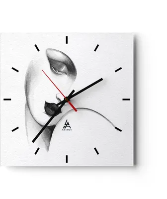 Produktbild von Wanduhr - Quadrat - Glasuhr - Porträt Frau Skizze - 40x40cm - Schleichendes Uhrwerk - Lautlos - zum Aufhängen bereit - Dekoration Modern - Wanddekoration aus Glas - C3AC40x40-4475