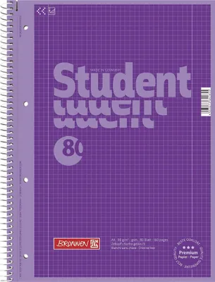 Immagine prodotto di BRUNNEN 1067928160 Collegeblock Student Premium Colour Code A4 quadrato, con linea di margine interna ed esterna, Lin. 28 Copertina: viola
