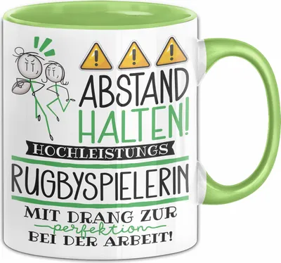 Produktbild von Rugbyspielerin Tasse Geschenk Lustig Abstand Halten Hochleistungs-Rugbyspielerin Mit Drang Zur Perfektion Bei Der Arbeit (Grün)