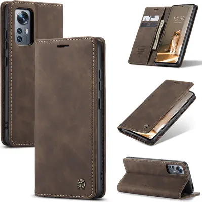 Obrázek produktu pro Xiaomi 12 Case, retroPolyuretankožené pouzdro s funkcí stojánku Ochranné pouzdro pro Xiaomi 12 / 12X / 12S Coffee