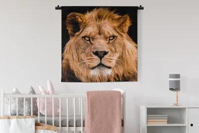 Produktbild von MuchoWow® Wandteppich Wandbehang Löwe - Porträt - Schwarz 90x90 cm Tapisserie Dekoration Wandtuch - Wandaufhänger