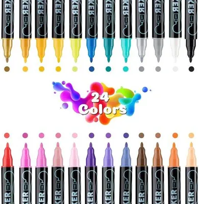 Image de Lot de feutres acryliques - Feutres acryliques permanents - Lot de 24 pour la pierre, le plastique, le verre, le bois, la céramique, le métal et les pneus - pour adultes et enfants
