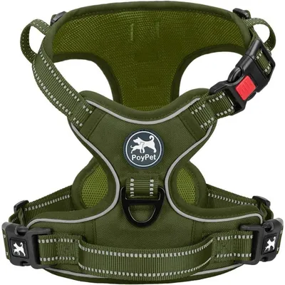 Obrázok produktu pre Postroj pre psa, ktorý zabraňuje ťahaniu, reflexný, s mäkkou výplňou, s ovládacou rukoväťou, armygrovej farby, veľkosť XS