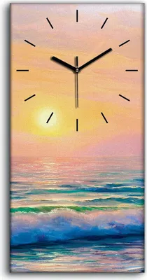 Produktbild von Leinwand Uhr Küche Wohnzimmer Bild 30x60 Kunst Sonnenuntergang Meereslandschaft - schwarze Hände