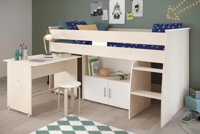 Produktbild von Parisot Hochbett "Charly4" in Akazie und weiß Kinder- und Jugendzimmer Bett mit Schreibtisch
