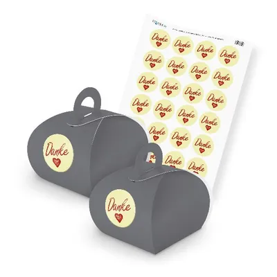 Produktbild von itenga SET DANKE (Motiv 1) 24xGeschenkschachtel mit Griff grau + Stickerbogen