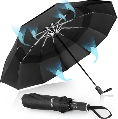 Produktbild von Herreicher Regenschirm Sturmfest 2024 Taschenschirm Groß Winddicht Automatikschirm Schwarz