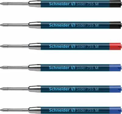 Produktbild von Schneider Slider Kugelschreiber Mine M 6er-Set 2x schwarz,1x rot, 3x blau