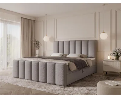 Produktbild von 120 cm Boxspringbett PORTO MAX mit gestepptem Kopfteil und Fußteil, Taschenfederkernmatratze H3/H4, 2 Bettkästen, Bouclé/Velvet, ohne Topper