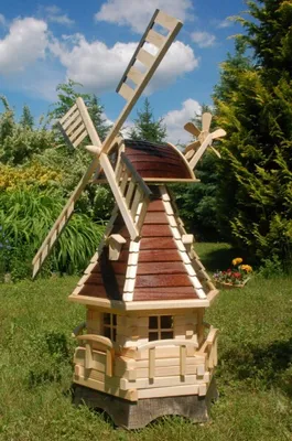 Produktbild von Garten-Windmühle mit Lamellendach – Höhe 1,25m, Farbe:Braun