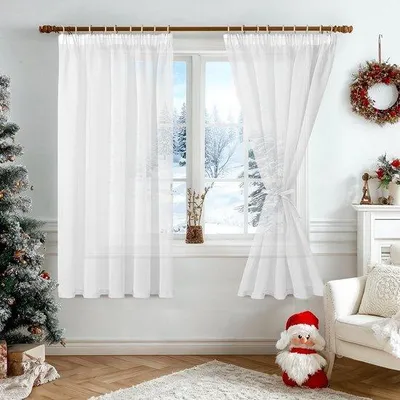 Zdjęcie produktu dla Zestaw 2 sztuk przezroczystych zasłon z taśmą marszczącą, białe, poliester, 160 x 140 cm – przepuszczają światło i zapewniają lekką ochronę przed wzrokiem