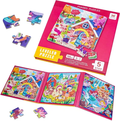 Obrázek produktu pro Magnetické vzdělávací puzzle pro děti – cestovní sada, 155 dílků, 17 x 17 cm