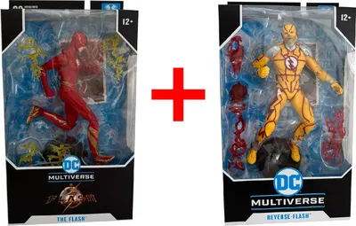 Produktbild von DC Multiverse Flash und Reverse-Flash, Actionfiguren mit beweglichen Gelenken, Sammelkarte und Blitze, Sammlerfiguren, Fanartikel, 2er-Geschenkset