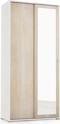 Produktbild von Kleiderschrank Dmontic, Kleiderschrank mit 2 Schiebetüren und Spiegel, Schrank mit Kleiderstange und Einlegeböden, 100%  Italy, 90x45h195 cm, Eiche und Weiß