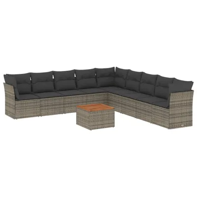 Produktbild von 10-tlg. Garten-Sofagarnitur mit Kissen Grau Poly Rattan